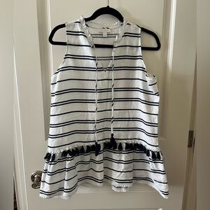 Charter Club Striped Sleeveless Top with Tassels Size S